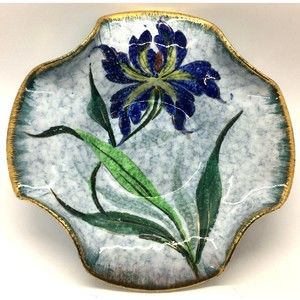 VTG Mid Century Italian Iris Ruffled Edge Bowl Art Pottery Hand Painted Hi Gloss